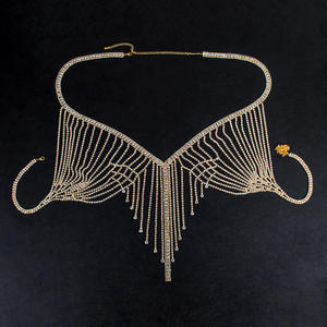 Luxe femmes une pièce soutien-gorge culotte strass corps chaîne Transparent Sexy cristal Lingerie bijoux chaîne - Product Image 6