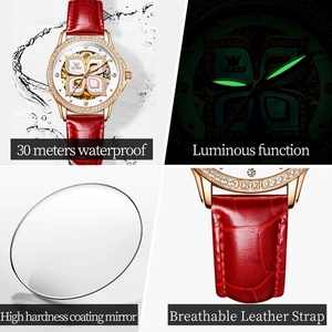 Montre pour femme OLEVS élégante avec diamants, montre automatique mécanique pour femme, montre squelette de luxe pour femme, 6612 - Product Image 6