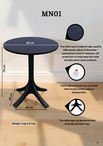 Portable Round Plastic Lift <b>Table</b> with Pedestal Base, <b>Foldable</b> Height-Adjustable Laptop Desk - Product Image 6