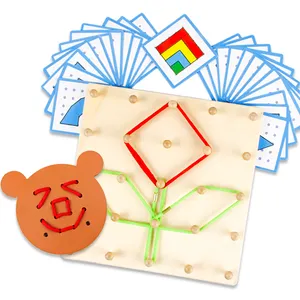 Penjualan terlaris mainan Montessori papan pola tali geometris bentuk paku dinding permainan Puzzle awal mainan pendidikan matematika