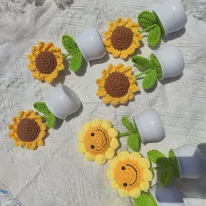 Wholesale Finished Handmade Crochet Sunflower Woven Woolen Yarn FlowersCrochet Patted in Pot for Teacher's Day Home <b>Decor</b> Gift - Product Image 2