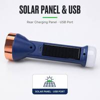 Lampe torche LED solaire avec recharge USB, double source lumineuse, faisceau principal et queue lumineuse pour le camping et les situations d'urgence