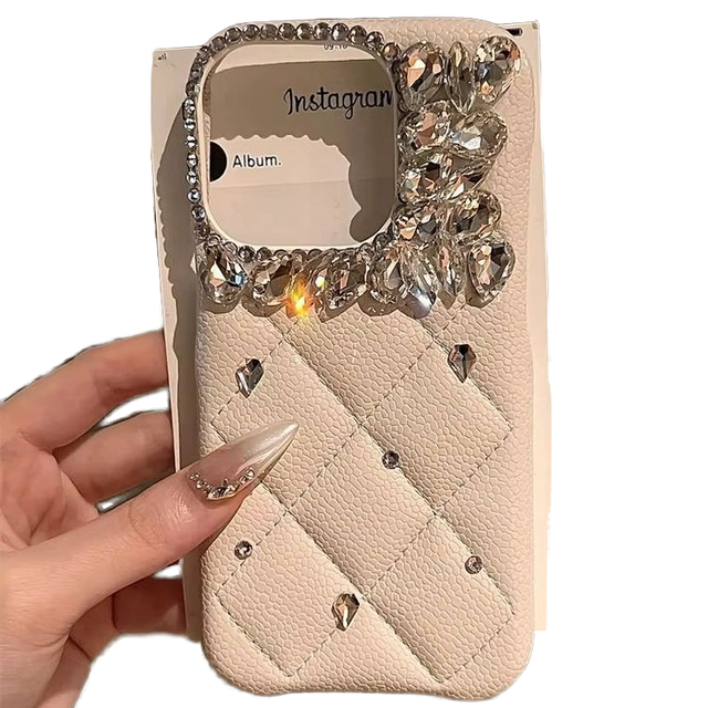 Luxury Designer Glitter Diamond Leather Case for 13-16 Pro Max & 14 with Opp Bag and Rhinestone Phone Cover