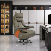 Chaise de bureau exécutive ergonomique en cuir véritable, design moderne, réglable électriquement, pour bureau à domicile, avec fonction massage.