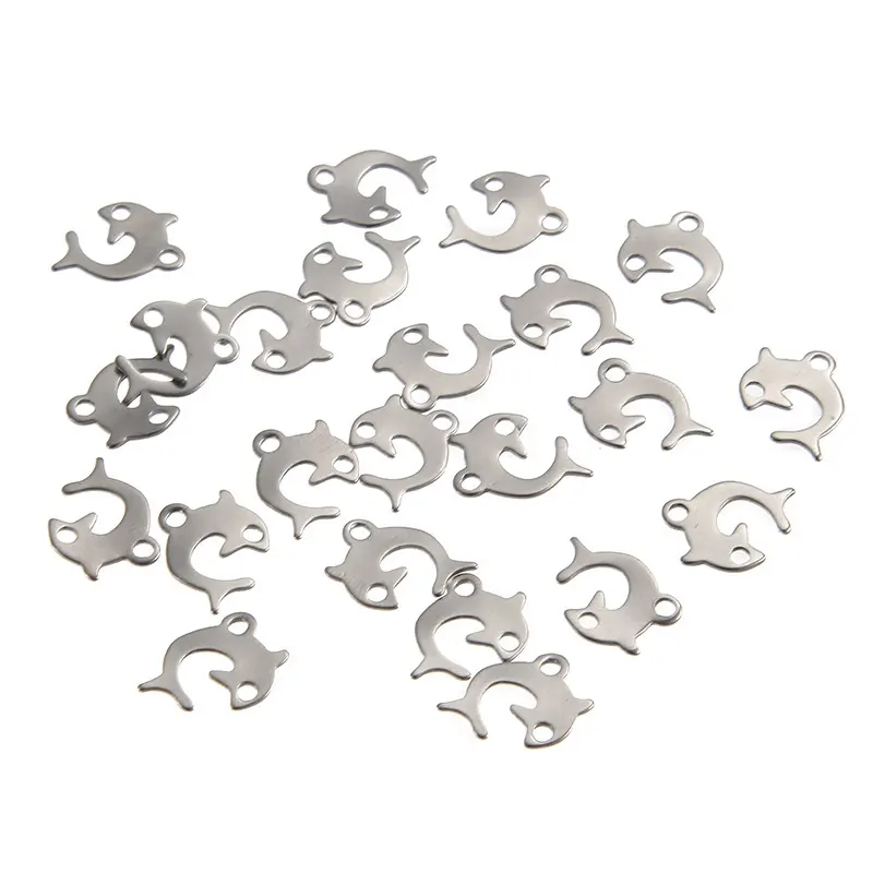 Hobbyworker Stainless Steel Animal Charms Dolphin Pendant for DIY Necklace Decoration Bracelet Jewelry Making Chain End Charm
