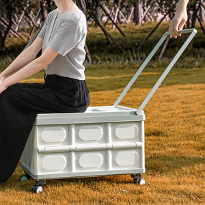 Boîte <span class=keywords><strong>de</strong></span> <span class=keywords><strong>rangement</strong></span> pliable pour le camping avec roues, boîte d'organisation portable pour pique-nique en plein air, chariot <span class=keywords><strong>de</strong></span> courses en plastique PP pour voiture - Product Image 2