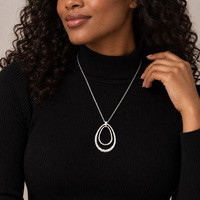 Collier long avec pendentif double goutte d'eau couleur argent pour femme, bijou géométrique pour pull, accessoire de mode pour soirée, cadeau