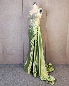 Robes de soirée en satin <span class=keywords><strong>vert</strong></span> <span class=keywords><strong>sauge</strong></span>, brodées à la main, dos nu, fente latérale, pour demoiselles <span class=keywords><strong>d</strong></span>'<span class=keywords><strong>honneur</strong></span> - Product Image 3