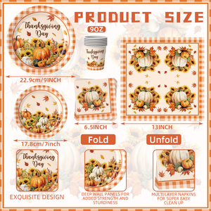 Ensemble de vaisselle pour Thanksgiving, assiettes jetables pour <span class=keywords><strong>la</strong></span> fête de <span class=keywords><strong>la</strong></span> gratitude de <span class=keywords><strong>la</strong></span> récolte d'automne - Product Image 2