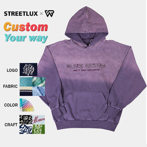 Sudadera con capucha de gran tamaño para hombre de algodón orgánico 500GSM 100% de peso pesado estilo Vintage lavado ácido desgastado bordado personalizado con diamantes de imitación - Product Image 1