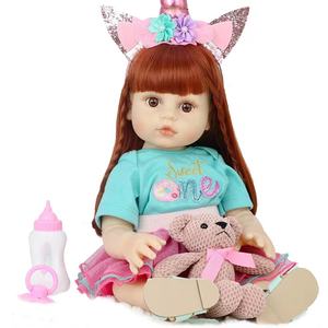 New 53Cm Full Body Soft Vinyl Silicone Changeable Clothes Acrylic Eyes Teen Red Straight Hair Girl Doll For Sale