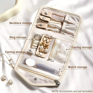 Organisateur de bijoux pliable en cuir PU rectangulaire carré personnalisé, sac de voyage avec rangement multi-compartiments pour bagues et colliers - Product Image 6