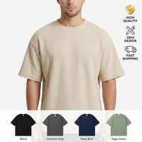 T-shirt pour homme à col rond, coupe décontractée, design personnalisé OEM, logo, tricot texturé, manches courtes, décontracté, épaules tombantes, surdimensionné