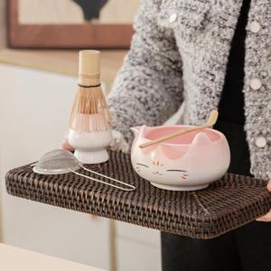 Exclusive Cute Cat Ear Ceramic Matcha Bowl Set Pink Five-Piece Japanese Style Whisk <b>Stand</b> <b>Tea</b> Tools Dehua <b>Tea</b> Ceremony - Product Image 4