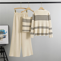 Ensemble de tricot rayé printemps-automne, cardigan décontracté en tricot, camisole et pantalon, ensemble en tricot trois pièces pour femmes
