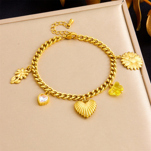 Fashion Charm <b>Bracelet</b> Gold Plated Zinc Alloy Heart <b>Flower</b> Pendant Gift Jewelry B1552 - Product Image 1