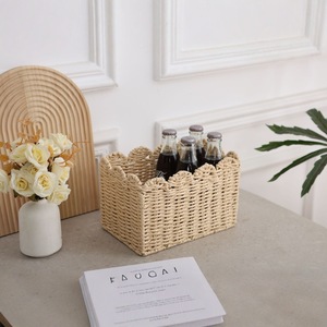 Paper Rope Woven <b>Storage</b> <b>Basket</b> Rectangle <b>Large</b> Capacity Handmade For Home Organizing Clothes Sundries Kitchen Desktop Snacks - Product Image 4