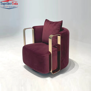 Ensemble de fauteuils pivotants en velours rouge élégant, confortable, stylé, luxueux et moderne pour salons haut de gamme - Product Image 4