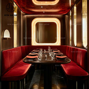 Ensemble de meubles de restaurant de luxe moderne, chaises rectangulaires incurvées en marbre et velours, banquettes, canapé, mobilier commercial, hôtel, café - Product Image 6