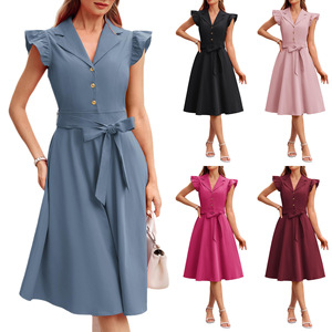 Abito Estivo 2026 Stile Europeo-Americano a Trapezio <span class=keywords><strong>con</strong></span> <span class=keywords><strong>Elegante</strong></span> <span class=keywords><strong>Scollo</strong></span> a V, Vestibilità Slim, Senza Maniche, Design Lungo da Donna in Poliestere - Product Image 1