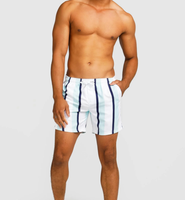 Tailles et logo personnalisés acceptés, vente en gros OEM, short de bain pour homme en tissu imperméable à rayures blanches et marine, avec poches, séchage rapide, short de plage pour homme