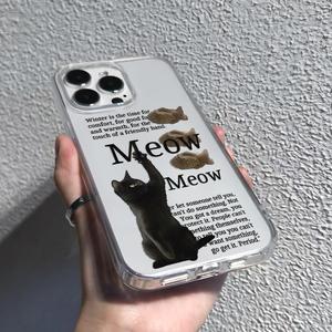 Divertida Funda Transparente para Teléfono con Diseño de Gato Negro 'Miau Miau', Carcasa de TPU Resistente a Impactos con Estética Inspiradora para <span class=keywords><strong>iPhone</strong></span> 16 15 14 13 12 <span class=keywords><strong>11</strong></span> Pro Max - Product Image 6