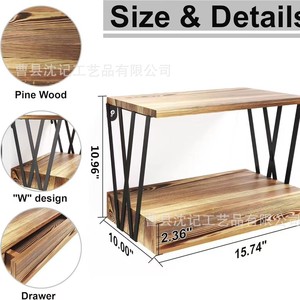 Wooden Double Layer Wall <b>Shelf</b> With Drawer Solid Wood Storage Rack For Bedroom Living Room <b>Desktop</b> Organizer - Product Image 4