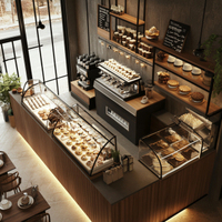 M2 Display Simple Brown Food Shop Cafe Bar Comptoir Design Présentoir à gâteaux et armoire en verre Comptoir de boulangerie