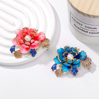 Bros Pin Mewah Enamel Bunga Peony, Pin Bunga Mewah Berhias Berlian Imitasi, Perhiasan Bunga Cina Vintage Buatan Tangan untuk Wanita Grosir