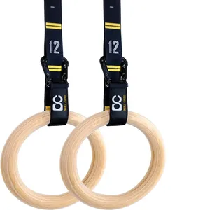 Conjunto de cinto de nylon para ginástica, equipamento portátil de exercícios musculares de alta qualidade de 32 mm, anel de madeira para suspensão