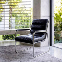 Fauteuil inclinable vintage moderne de style nordique en cuir noir, chaise d'appoint pour salon, chaise longue à structure métallique, mobilier de maison