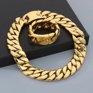 Collar de cadena cubana gruesa de acero inoxidable chapado en oro pulido de 32 mm para hombre - Product Image 4