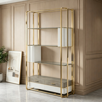 Étagère de Luxe Dorée, Bibliothèque Moderne en Acier Inoxydable, Présentoir Multi-niveaux pour Villa, Manoir et Projets de Designers