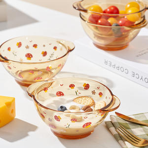 Tazón de vidrio ámbar con diseño de hongos, 400 ml, con doble asa, resistente al calor, para ensaladas, para fiestas y uso en hoteles. - Product Image 3