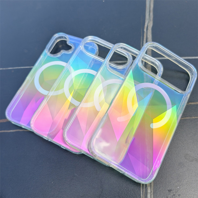 Transparent Laser Holographic Magnetic Case for iPhone 17 Pro Max 17 Air Luxury Anti-Yellow Shockproof Phone Cover 15 16 ProMax