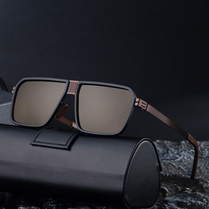2025 nouvelles lunettes de soleil rétro Double pont en <span class=keywords><strong>acier</strong></span> inoxydable cadre carré lunettes de conduite polarisées - Product Image 2