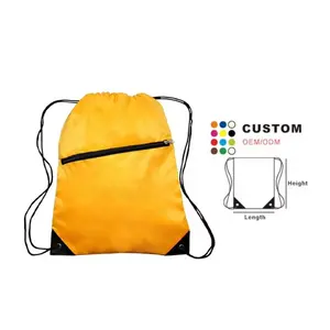 Customized High Quality Promotional Reusable Durable Waterproof Travel Backpacks Polyester Drawstring Bag With Zipper