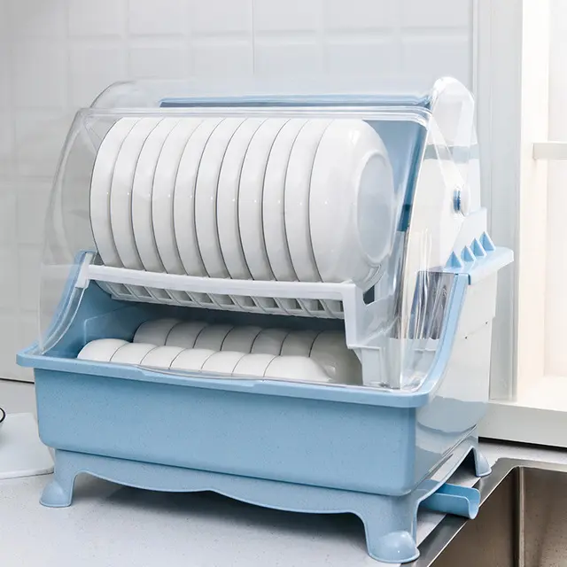 キッチン食器ボウル箸皿収納ボックスドレインラック家庭用プラスチック2層ボウルラック蓋付き食器棚