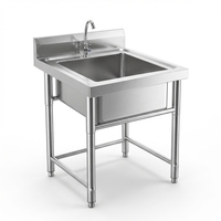 Wastafel Stainless Steel Single Bowl Modern Industrial Tahan Lama Berkualitas Sanitasi 304 untuk Dapur Katering