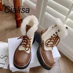 Женские теплые ботинки Cialisa, осенне-зимние повседневные ботильоны с ремешками и подошвой из ТПР, обувь для снега, 2022
