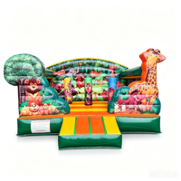 Structure gonflable pour enfants, thème animaux de la forêt, avec obstacles et trampoline, pour jardin extérieur, location pour fêtes