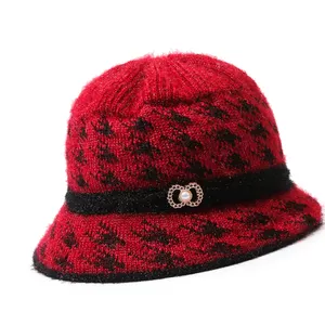 Toptan moda bayan balıkçı kış şapka katlanabilir sıcak kadınlar yün örgü kova şapka