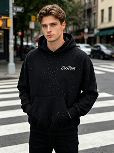 Sweat à capuche <span class=keywords><strong>pour</strong></span> <span class=keywords><strong>homme</strong></span> en molleton français 100% coton 500 GSM, avec logo personnalisé et strass, style streetwear - Product Image 1