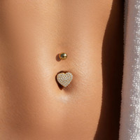 Anneau de nombril personnalisé en forme de cœur, entièrement serti de zircone cubique, barre de nombril hypoallergénique en acier inoxydable, bijou de piercing corporel avec boule