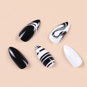 Kit de <span class=keywords><strong>faux</strong></span> <span class=keywords><strong>ongles</strong></span> à couverture complète en ABS écologique, motifs imprimés pré-dessinés, longs <span class=keywords><strong>ongles</strong></span> stiletto, <span class=keywords><strong>colle</strong></span> incluse, boîte de 28 pièces, Finger Rich - Product Image 5