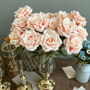Bouquet de fleurs artificielles en soie rose bleu rouille automnal LUYI-Design pour la décoration de mariage et de la maison - Product Image 3