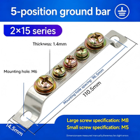 Barre de mise à la terre en cuivre pur à 5 trous, connexion par boulons 2*15mm, borne de distribution d'énergie pour boîtier de distribution, barre omnibus neutre et mise à la terre