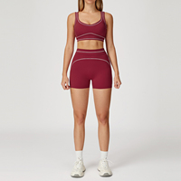 Conjunto de Yoga de Dos Piezas para Mujer, Sin Costuras, Color Durazno, Pantalones Cortos de Yoga de Cintura Alta Elástica, Traje para Correr, Deportes y Fitness