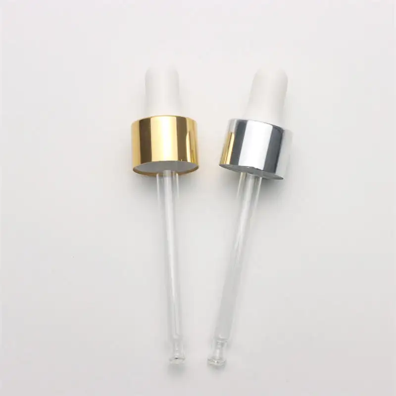 18/410 18/415 20/400 24/410 Aluminum-plastic Metal Gold Silver Dropper Cap With Glass Pipette Plastic Rubber Droplets