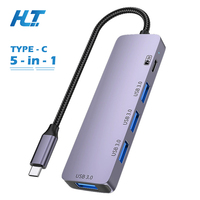 Hub USB 3.0 Type-C 5-en-1 avec alimentation 5V en alliage d'aluminium 5 Gbit/s pour extension d'ordinateur portable/tablette/téléphone portable - En stock